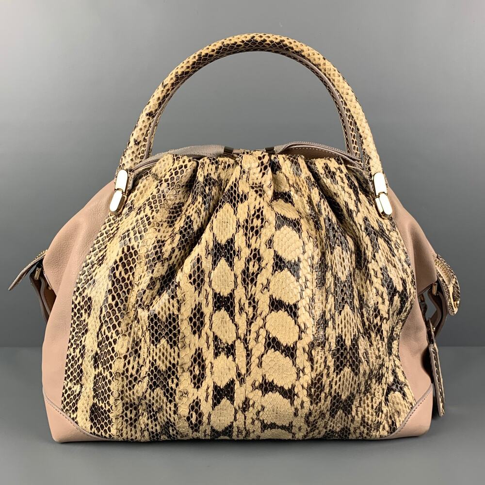 NINA RICCI Beige Brown Mixed Leathers Calfskin Satchel Handbag